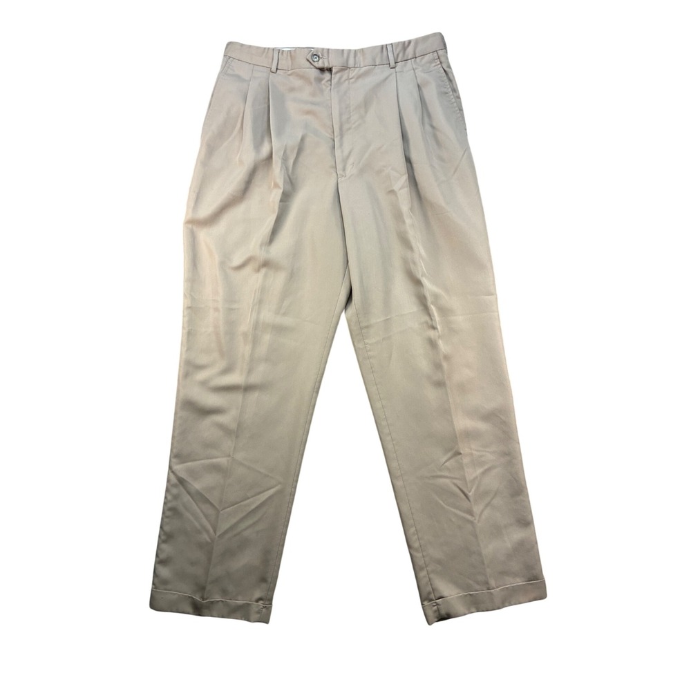 Vintage Chaps Ralph Lauren Trousers Khaki Tan Pleated Cuffed Pants 36x32